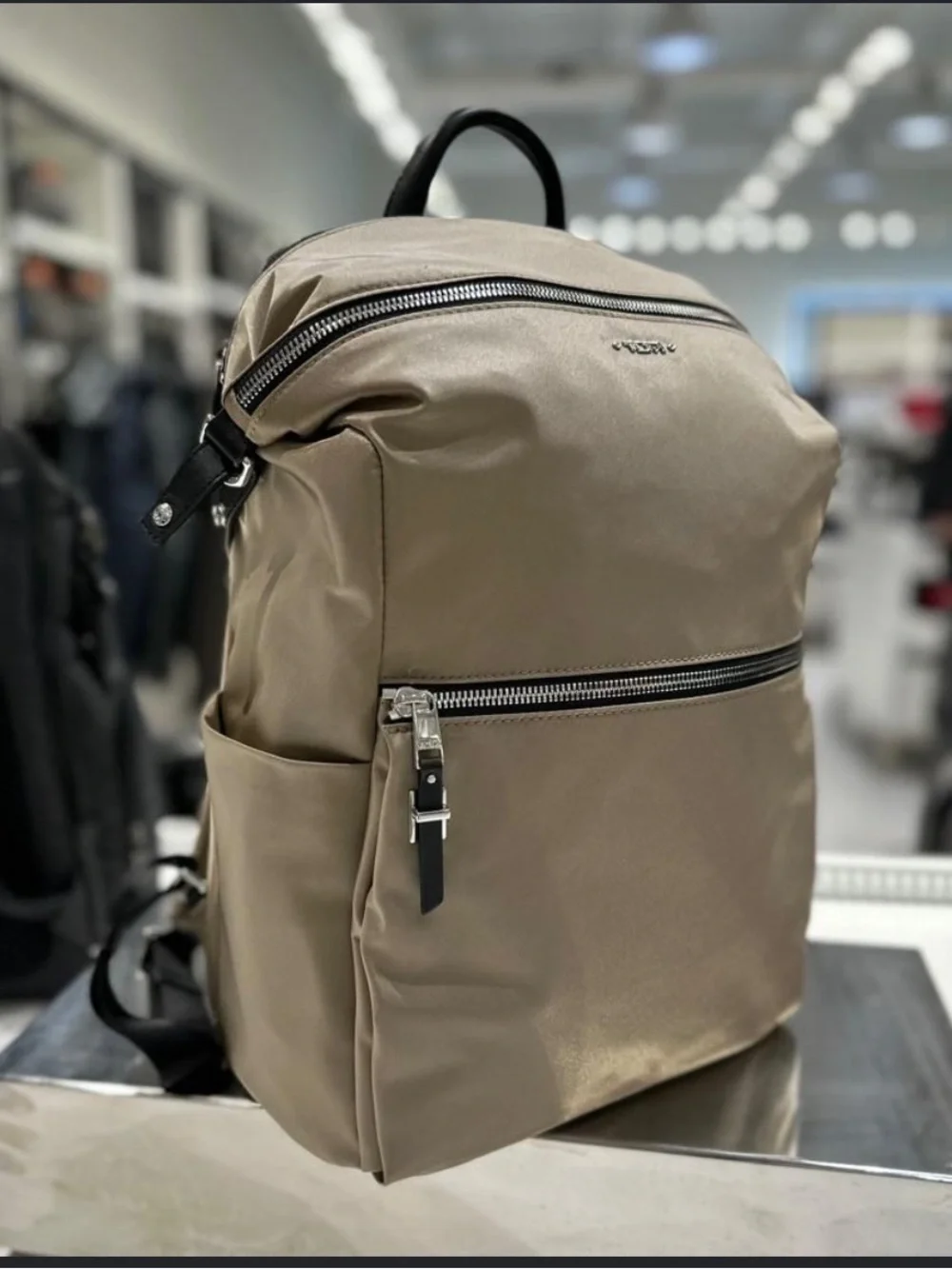 Tumi Voyageur Paige 15” Nylon & Leather Backpack Khaki Bag NWOT